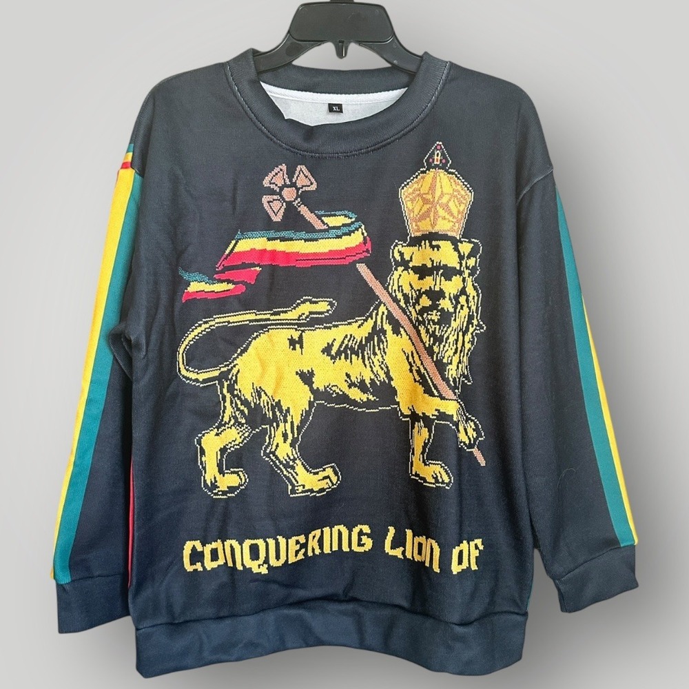 Lion of Judah Pullover Rasta Black Long Sleeve Sz XL‎ EUC - Picture 3 of 6